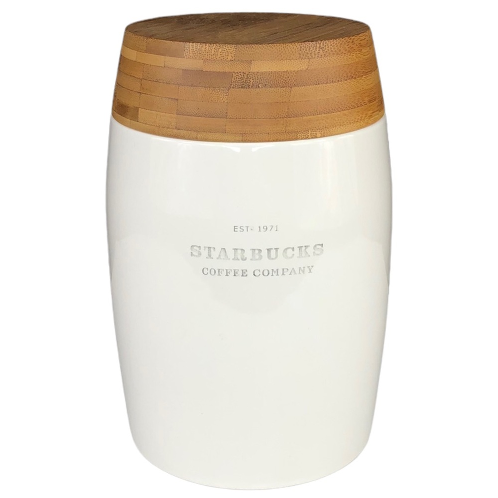 2009 Starbucks Coffee Company Ceramic Canister Crock w/ Bamboo Lid